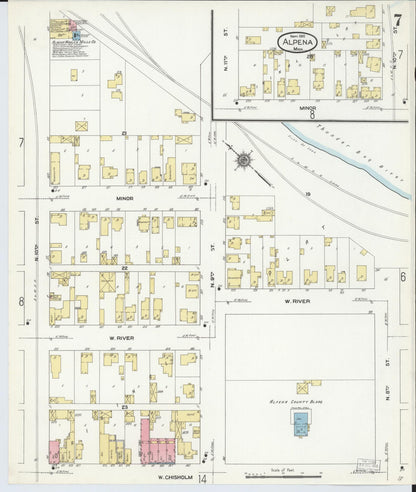 Sanborn Fire Insurance Map from Alpena, Alpena County, Michigan (1910), Sheet #0007 - Historic Sanborn Fire Insurance Map Print, vintage old map wall art, antique decor, genealogy gift, Michigan Michigan map