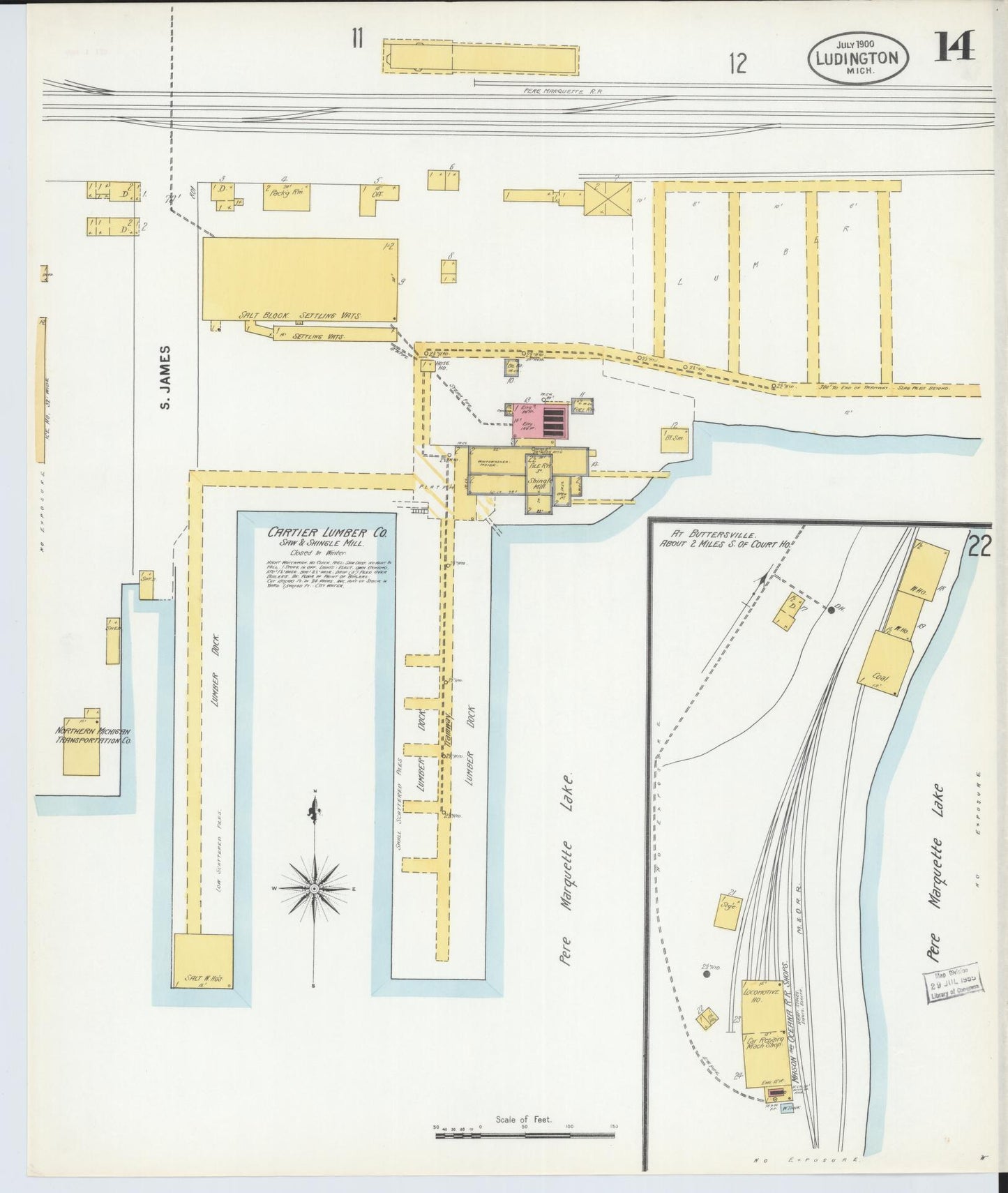 Sanborn Fire Insurance Map from Ludington, Mason County, Michigan (1900), Sheet #0014 - Complete Map Set gallery image, historic Sanborn map, vintage wall art, Michigan Michigan