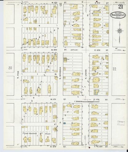 Sanborn Fire Insurance Map from Traverse City, Grand Traverse County, Michigan (1920), Sheet #0021 - Complete Map Set gallery image, historic Sanborn map, vintage wall art, Michigan Michigan