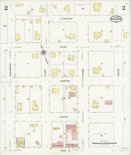 Sanborn Fire Insurance Map from Madison, Madison County, Florida (1924), Sheet #0002 - Historic Sanborn Fire Insurance Map Print, vintage old map wall art, antique decor, genealogy gift, Florida Florida map