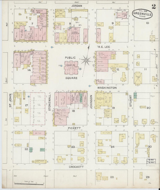 Sanborn Fire Insurance Map from Greenville, Hunt County, Texas (1888), Sheet #0002 - Historic Sanborn Fire Insurance Map Print, vintage old map wall art, antique decor, genealogy gift, Texas Texas map