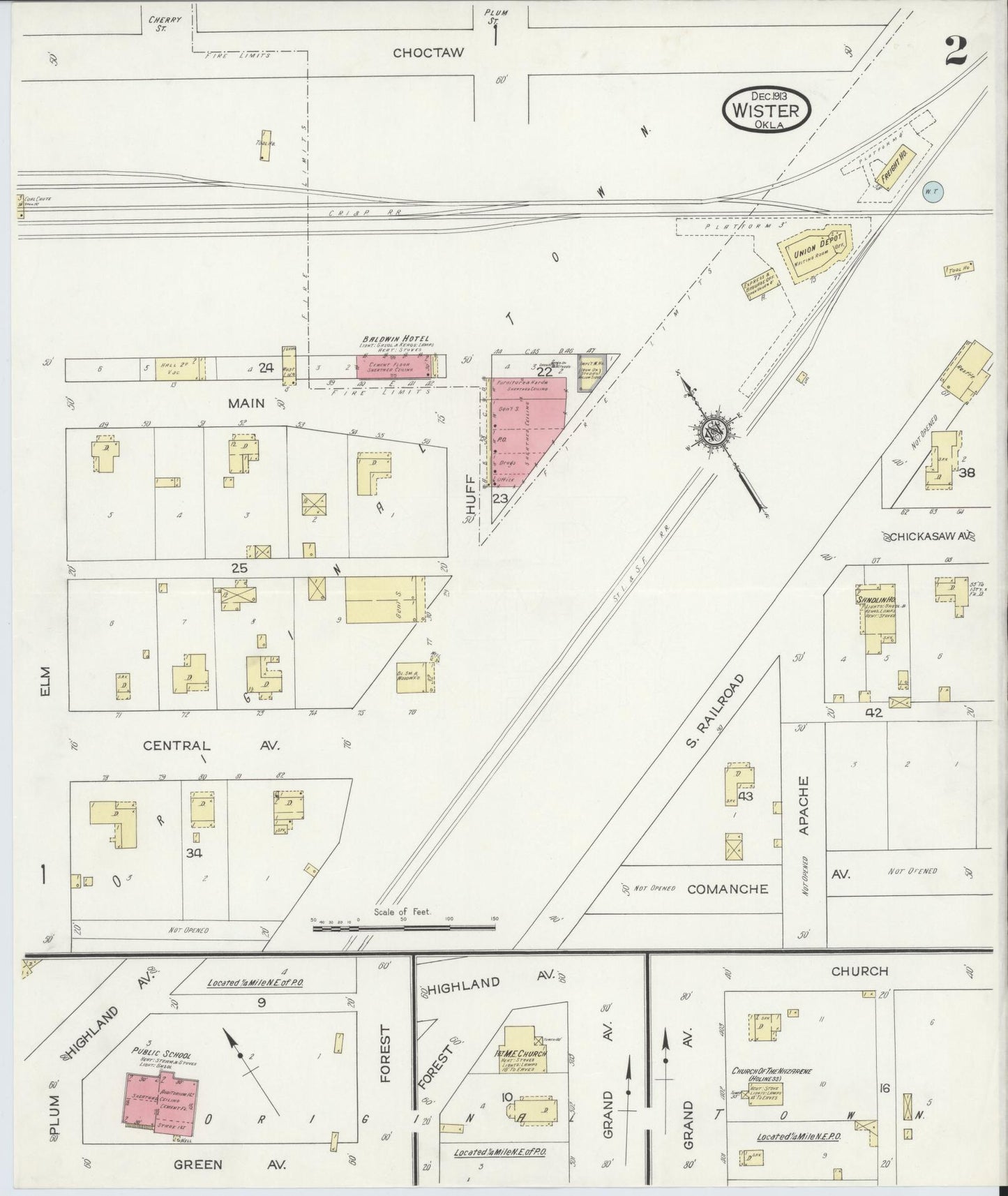 Sanborn Fire Insurance Map from Wister, Le Flore County, Oklahoma (1913), Sheet #0002 - Complete Map Set gallery image, historic Sanborn map, vintage wall art, Oklahoma Oklahoma