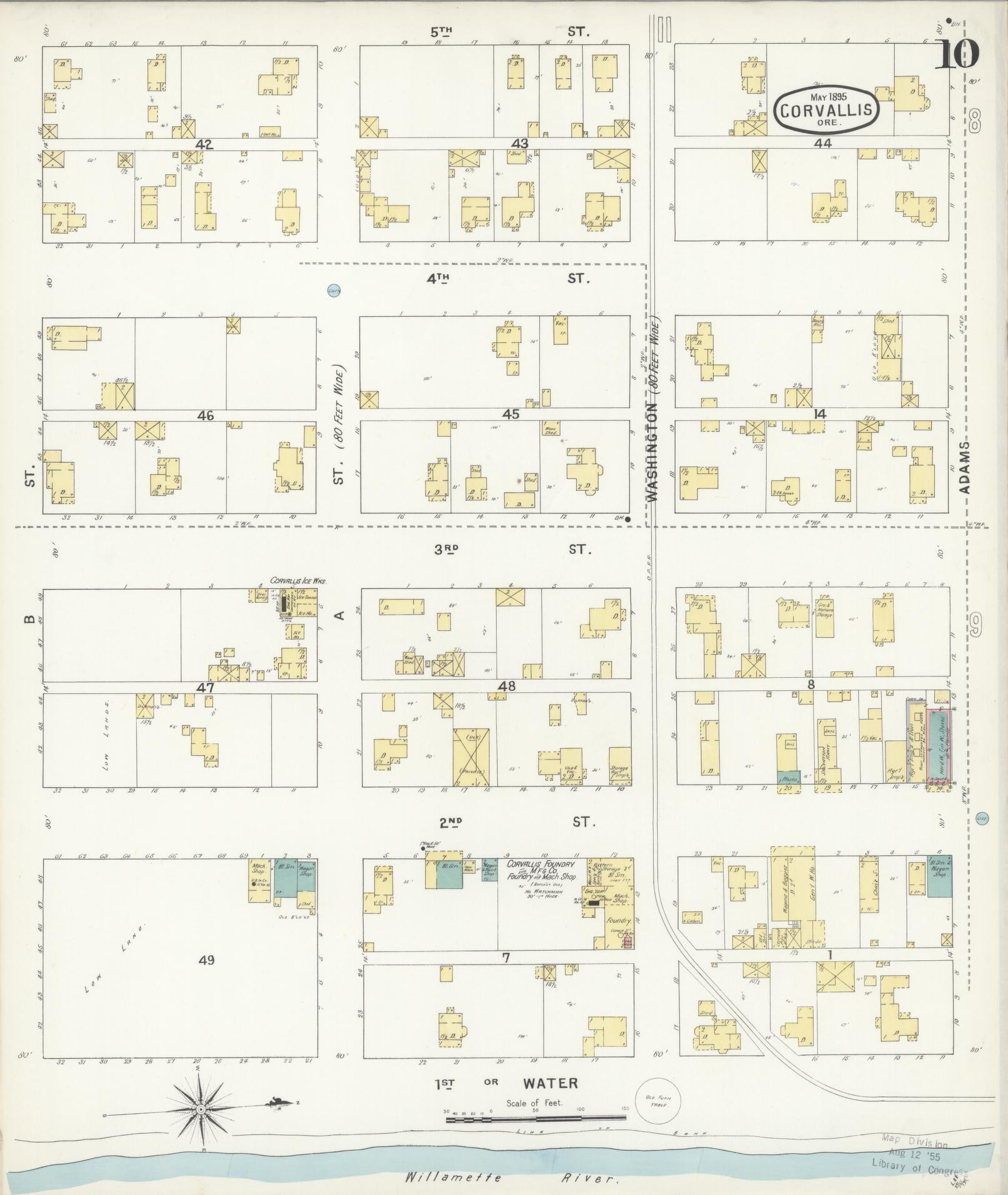 Sanborn Fire Insurance Map from Corvallis, Benton County, Oregon (1895), Sheet #0010 - Historic Sanborn Fire Insurance Map Print, vintage old map wall art, antique decor, genealogy gift, Oregon Oregon map