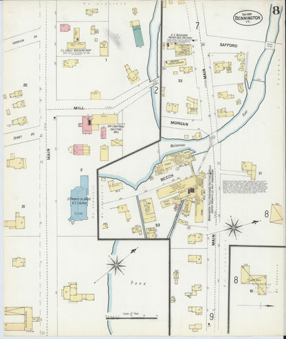 Sanborn Fire Insurance Map from Bennington, Bennington County, Vermont (1901), Sheet #0008 - Complete Map Set gallery image, historic Sanborn map, vintage wall art, Vermont Vermont