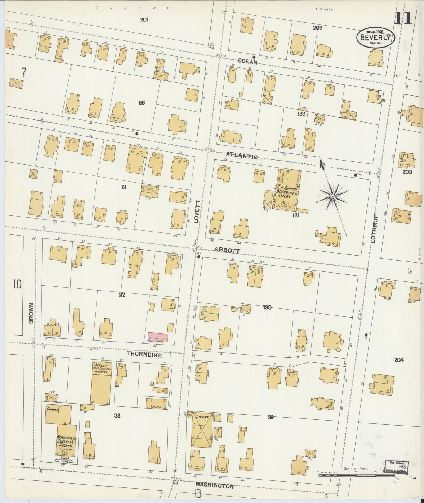 Sanborn Fire Insurance Map from Beverly, Essex County, Massachusetts (1901), Sheet #0011 - Historic Sanborn Fire Insurance Map Print, vintage old map wall art, antique decor, genealogy gift, Massachusetts Massachusetts map