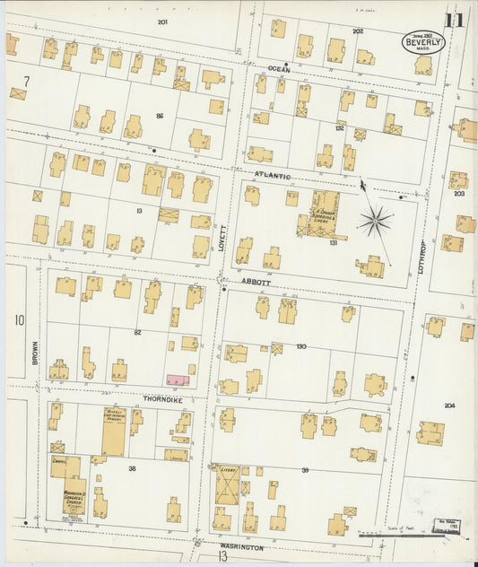 Sanborn Fire Insurance Map from Beverly, Essex County, Massachusetts (1901), Sheet #0011 - Historic Sanborn Fire Insurance Map Print, vintage old map wall art, antique decor, genealogy gift, Massachusetts Massachusetts map