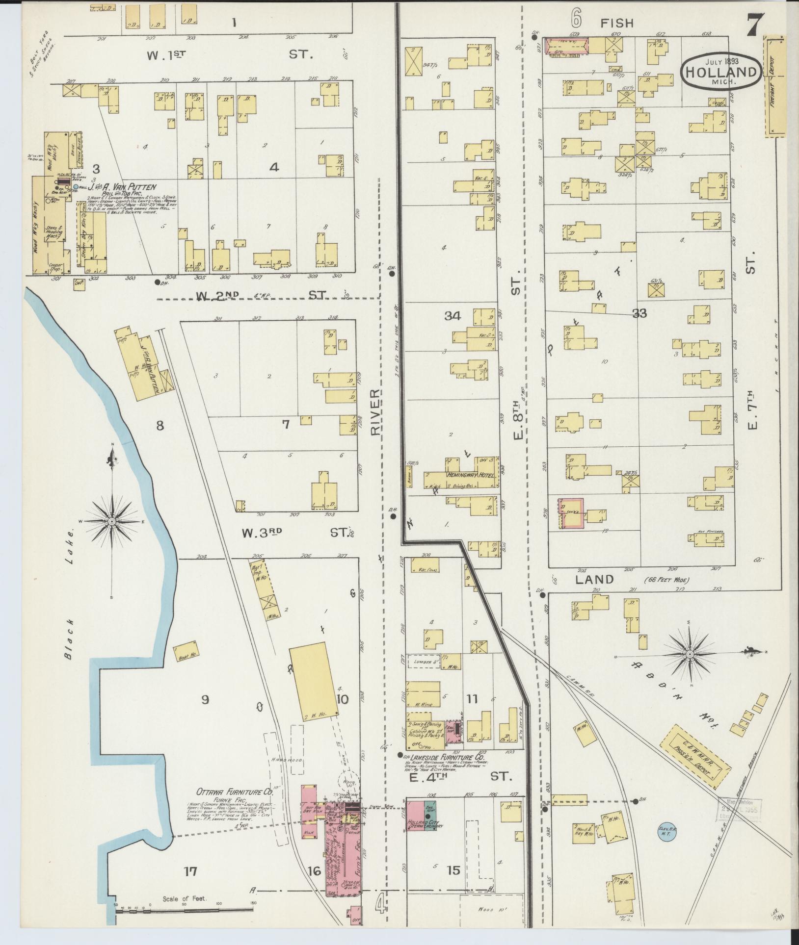 Sanborn Fire Insurance Map from Holland, Ottawa County, Michigan (1893), Sheet #0007 - Complete Map Set gallery image, historic Sanborn map, vintage wall art, Michigan Michigan