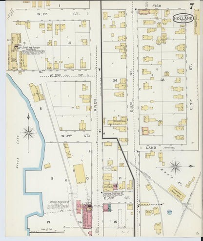 Sanborn Fire Insurance Map from Holland, Ottawa County, Michigan (1893), Sheet #0007 - Complete Map Set gallery image, historic Sanborn map, vintage wall art, Michigan Michigan