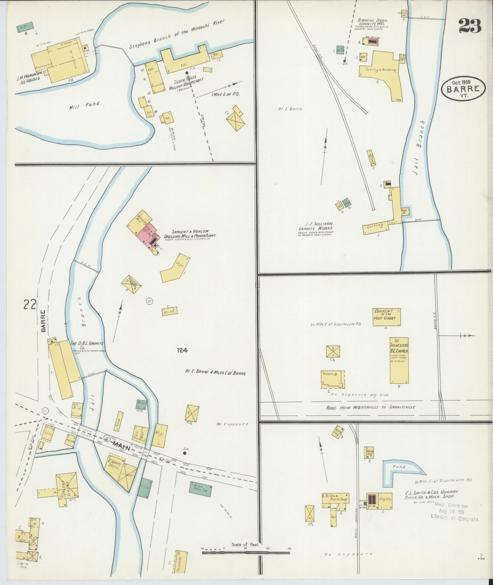 Sanborn Fire Insurance Map from Barre, Washington County, Vermont (1905), Sheet #0023 - Historic Sanborn Fire Insurance Map Print, vintage old map wall art, antique decor, genealogy gift, Vermont Vermont map