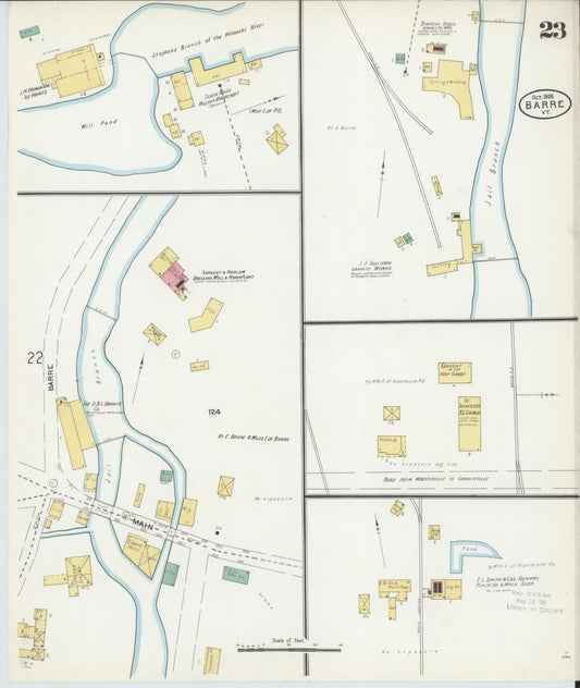 Sanborn Fire Insurance Map from Barre, Washington County, Vermont (1905), Sheet #0023 - Historic Sanborn Fire Insurance Map Print, vintage old map wall art, antique decor, genealogy gift, Vermont Vermont map