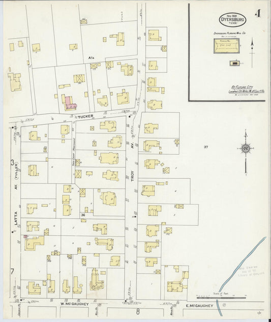Sanborn Fire Insurance Map from Dyersburg, Dyer County, Tennessee (1909), Sheet #0004 - Historic Sanborn Fire Insurance Map Print, vintage old map wall art, antique decor, genealogy gift, Tennessee Tennessee map