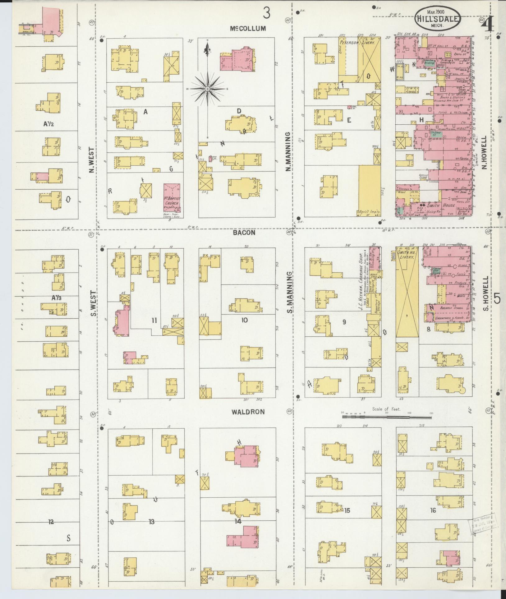 Sanborn Fire Insurance Map from Hillsdale, Hillsdale County, Michigan (1900), Sheet #0004 - Complete Map Set gallery image, historic Sanborn map, vintage wall art, Michigan Michigan