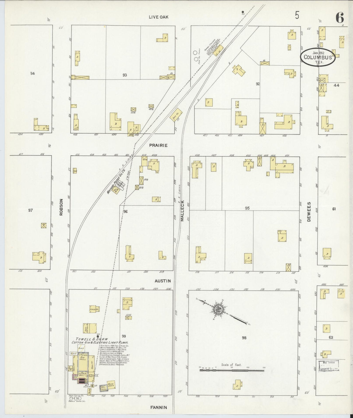Sanborn Fire Insurance Map from Columbus, Colorado County, Texas (1912), Sheet #0006 - Complete Map Set gallery image, historic Sanborn map, vintage wall art, Texas Texas