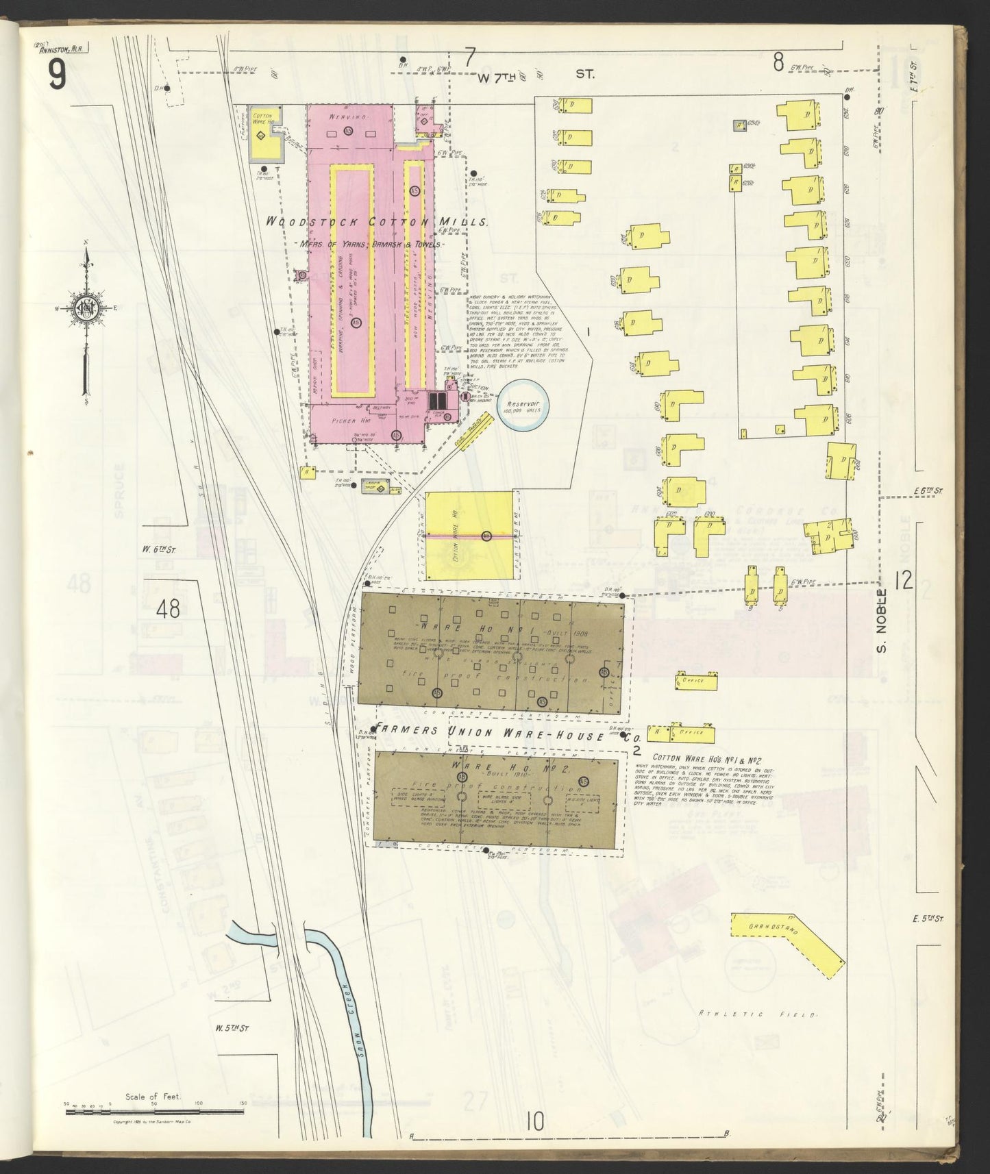 Sanborn Fire Insurance Map from Anniston, Calhoun County, Alabama (1925), Sheet #0009 - Complete Map Set gallery image, historic Sanborn map, vintage wall art, Alabama Alabama