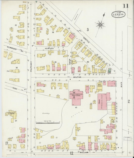 Sanborn Fire Insurance Map from Geneva, Ontario County, New York (1897), Sheet #0011 - Historic Sanborn Fire Insurance Map Print, vintage old map wall art, antique decor, genealogy gift, New York New York map