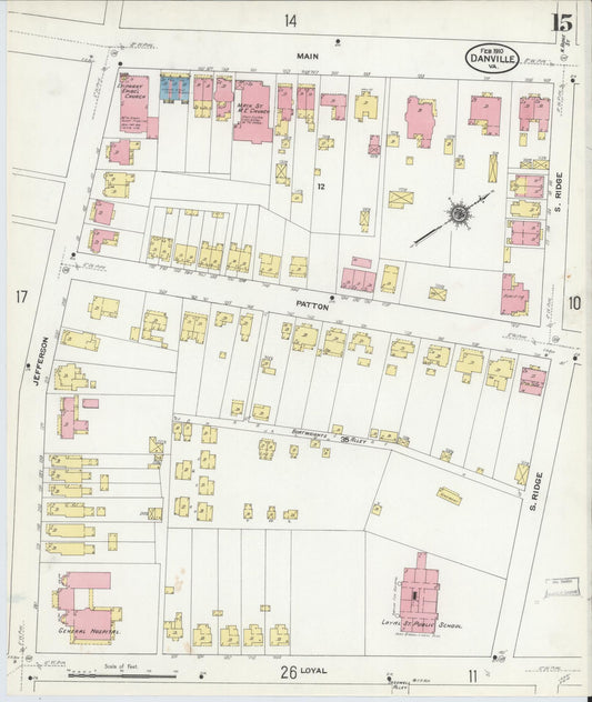 Sanborn Fire Insurance Map from Danville, Independent Cities, Virginia (1910), Sheet #0015 - Historic Sanborn Fire Insurance Map Print, vintage old map wall art, antique decor, genealogy gift, Virginia Virginia map