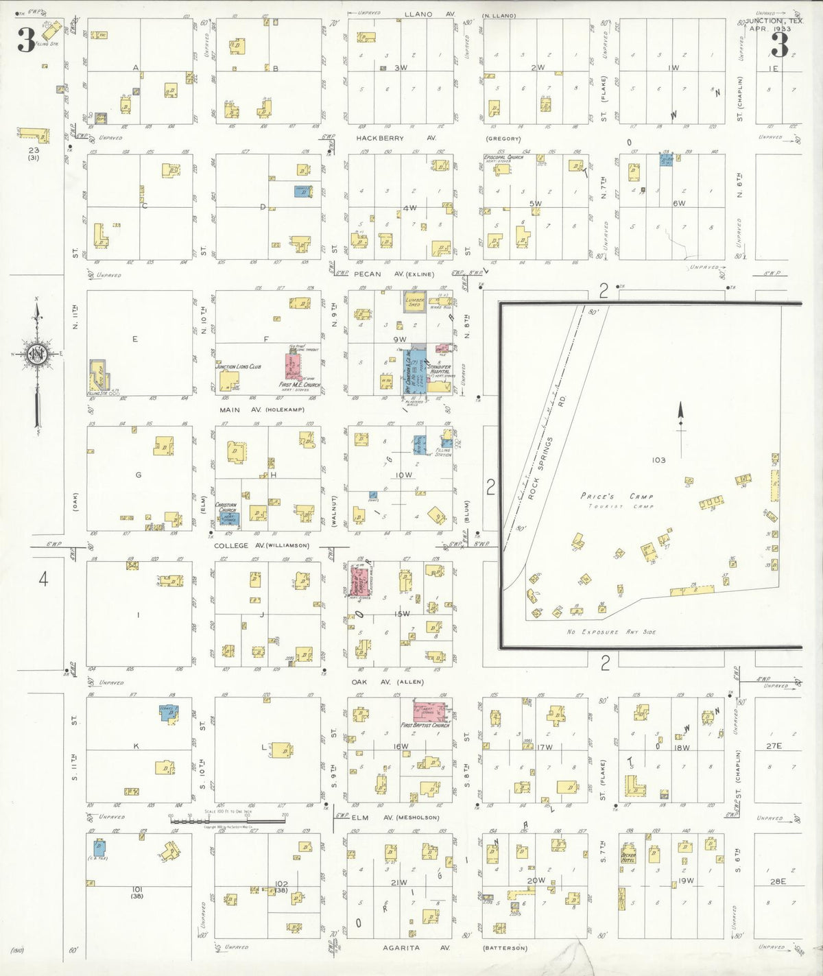 Sanborn Fire Insurance Map from Junction, Kimble County, Texas (1933), Sheet #0003 - Historic Sanborn Fire Insurance Map Print, vintage old map wall art, antique decor, genealogy gift, Texas Texas map