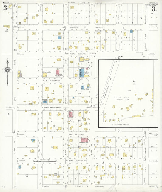 Sanborn Fire Insurance Map from Junction, Kimble County, Texas (1933), Sheet #0003 - Historic Sanborn Fire Insurance Map Print, vintage old map wall art, antique decor, genealogy gift, Texas Texas map