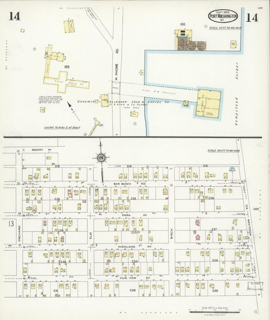 Sanborn Fire Insurance Map from Port Washington, Nassau County, New York (1925), Sheet #0014 - Historic Sanborn Fire Insurance Map Print, vintage old map wall art, antique decor, genealogy gift, New York New York map