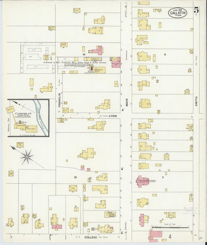 Sanborn Fire Insurance Map from Gallatin, Sumner County, Tennessee (1908), Sheet #0005 - Complete Map Set gallery image, historic Sanborn map, vintage wall art, Tennessee Tennessee