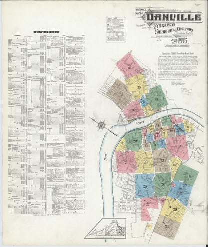Sanborn Fire Insurance Map from Danville, Independent Cities, Virginia (1915), Sheet #0001 - Complete Map Set gallery image, historic Sanborn map, vintage wall art, Virginia Virginia