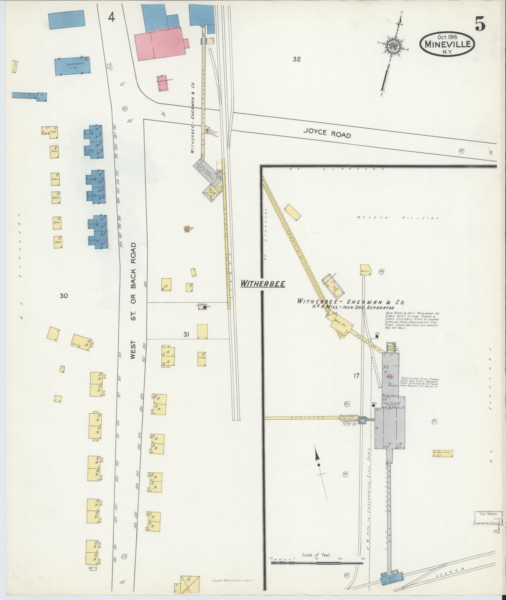 Sanborn Fire Insurance Map from Mineville, Essex County, New York (1916), Sheet #0005 - Historic Sanborn Fire Insurance Map Print, vintage old map wall art, antique decor, genealogy gift, New York New York map
