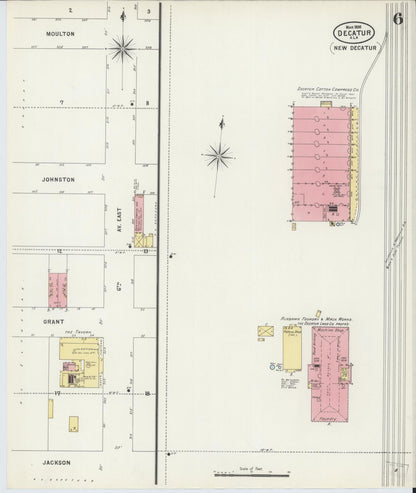 Sanborn Fire Insurance Map from Decatur, Morgan County, Alabama (1898), Sheet #0006 - Complete Map Set gallery image, historic Sanborn map, vintage wall art, Alabama Alabama