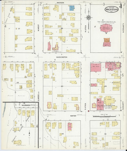 Sanborn Fire Insurance Map from Waukegan, Lake County, Illinois (1917), Sheet #0004 - Complete Map Set gallery image, historic Sanborn map, vintage wall art, Illinois Illinois
