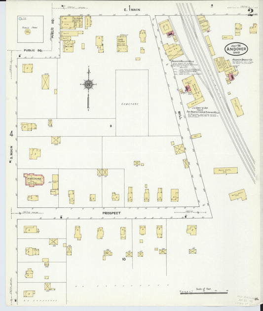 Sanborn Fire Insurance Map from Andover, Ashtabula County, Ohio (1911), Sheet #0002 - Historic Sanborn Fire Insurance Map Print, vintage old map wall art, antique decor, genealogy gift, Ohio Ohio map