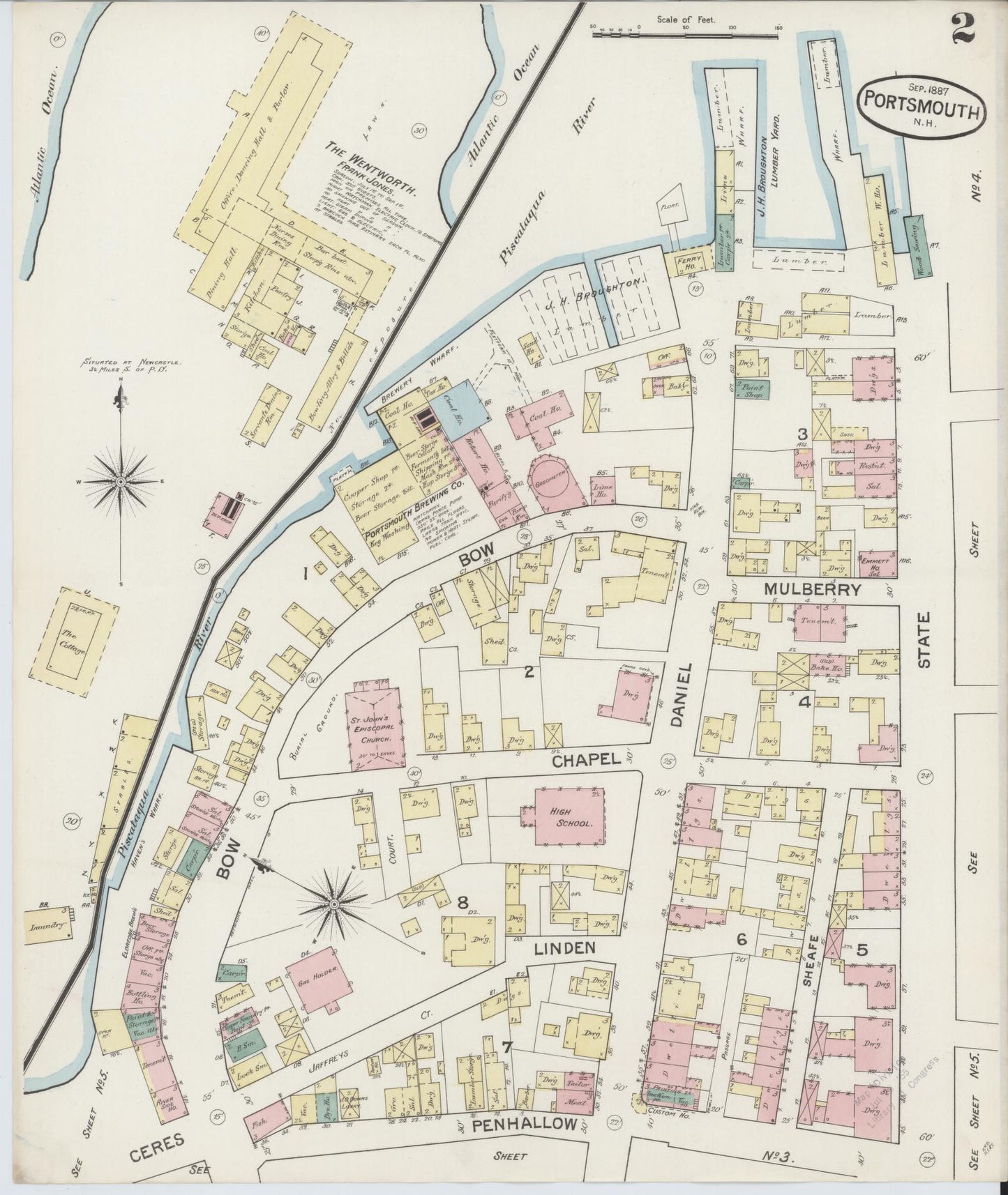 Sanborn Fire Insurance Map from Portsmouth, Rockingham County, New Hampshire (1887), Sheet #0002 - Historic Sanborn Fire Insurance Map Print, vintage old map wall art, antique decor, genealogy gift, New Hampshire New Hampshire map