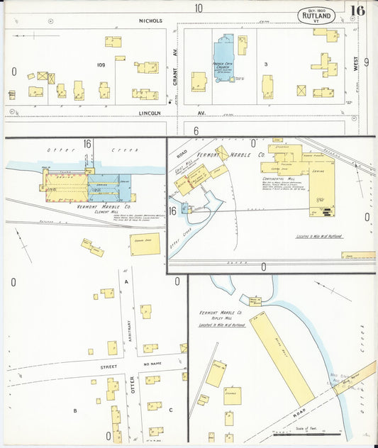Sanborn Fire Insurance Map from Rutland, Rutland County, Vermont (1900), Sheet #0016 - Historic Sanborn Fire Insurance Map Print, vintage old map wall art, antique decor, genealogy gift, Vermont Vermont map