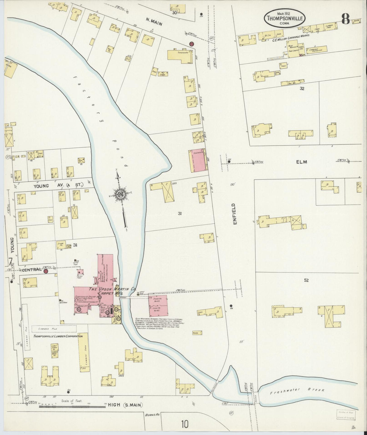 Sanborn Fire Insurance Map from Thompsonville, Hartford County, Connecticut (1912), Sheet #0008 - Historic Sanborn Fire Insurance Map Print, vintage old map wall art, antique decor, genealogy gift, Connecticut Connecticut map