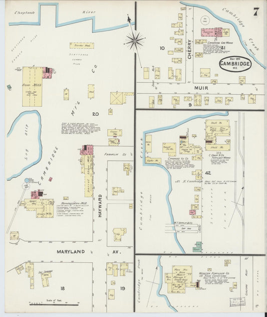Sanborn Fire Insurance Map from Cambridge, Dorchester County, Maryland (1891), Sheet #0007 - Historic Sanborn Fire Insurance Map Print, vintage old map wall art, antique decor, genealogy gift, Maryland Maryland map