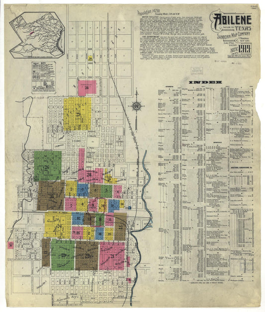 Sanborn Fire Insurance Map from Abilene, Taylor County, Texas (1919), Sheet #0001 - Historic Sanborn Fire Insurance Map Print, vintage old map wall art, antique decor, genealogy gift, Texas Texas map