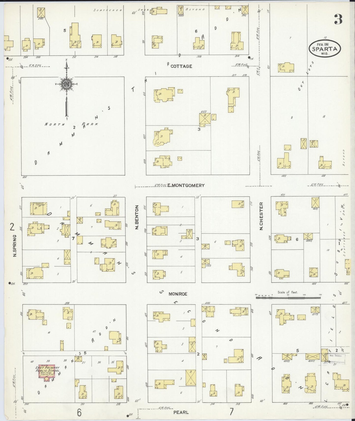 Sanborn Fire Insurance Map from Sparta, Monroe County, Wisconsin (1911), Sheet #0003 - Historic Sanborn Fire Insurance Map Print, vintage old map wall art, antique decor, genealogy gift, Wisconsin Wisconsin map