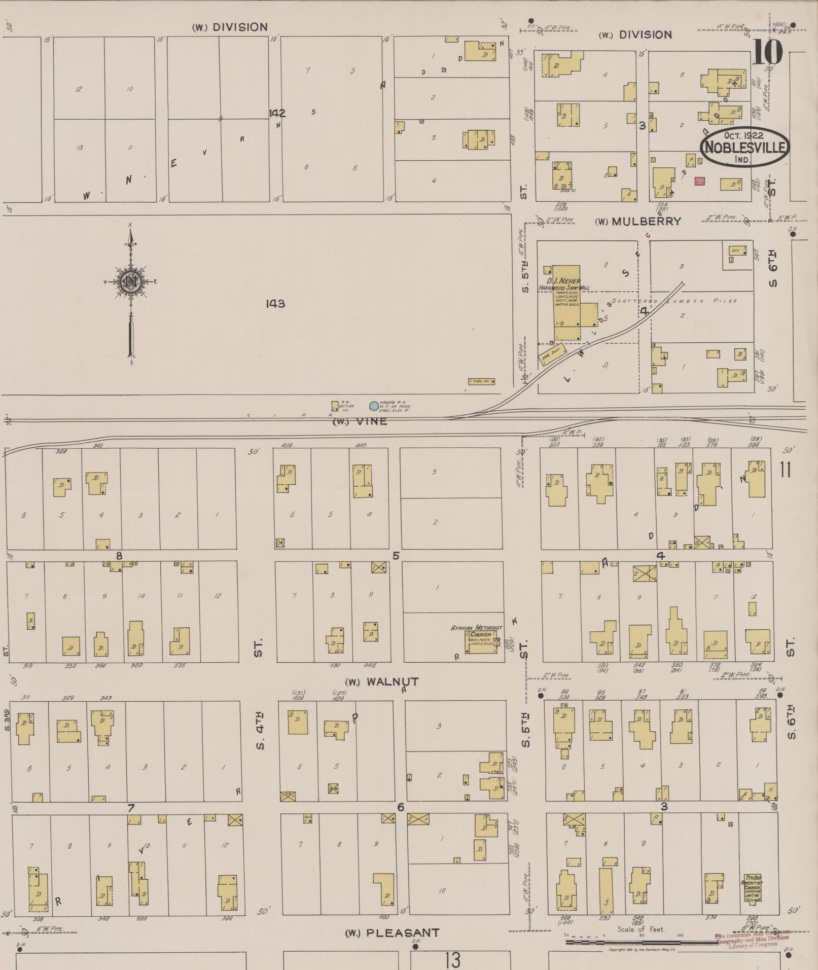 Sanborn Fire Insurance Map from Noblesville, Hamilton County, Indiana (1922), Sheet #0010 - Complete Map Set gallery image, historic Sanborn map, vintage wall art, Indiana Indiana