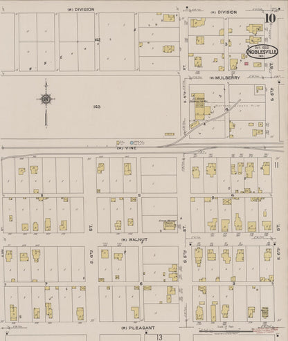 Sanborn Fire Insurance Map from Noblesville, Hamilton County, Indiana (1922), Sheet #0010 - Complete Map Set gallery image, historic Sanborn map, vintage wall art, Indiana Indiana