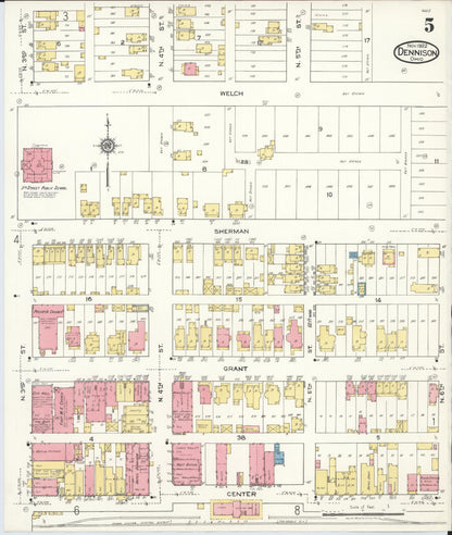 Sanborn Fire Insurance Map from Dennison, Tuscarawas County, Ohio (1921), Sheet #0005 - Historic Sanborn Fire Insurance Map Print, vintage old map wall art, antique decor, genealogy gift, Ohio Ohio map