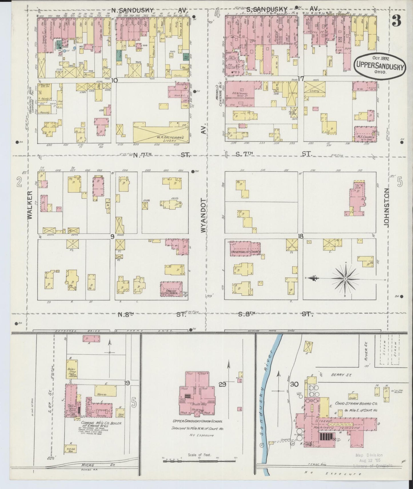 Sanborn Fire Insurance Map from Upper Sandusky, Wyandot County, Ohio (1892), Sheet #0003 - Complete Map Set gallery image, historic Sanborn map, vintage wall art, Ohio Ohio