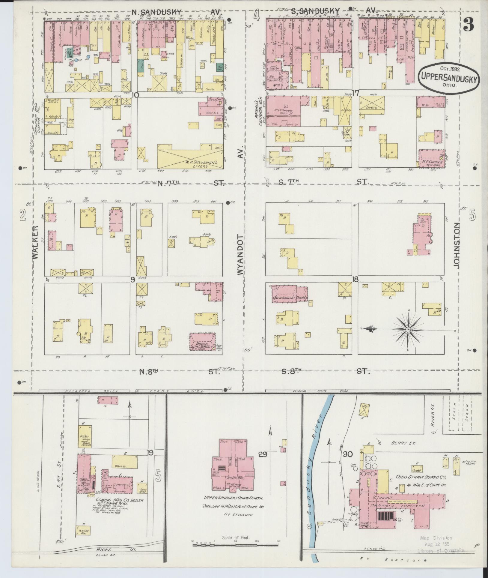 Sanborn Fire Insurance Map from Upper Sandusky, Wyandot County, Ohio (1892), Sheet #0003 - Complete Map Set gallery image, historic Sanborn map, vintage wall art, Ohio Ohio