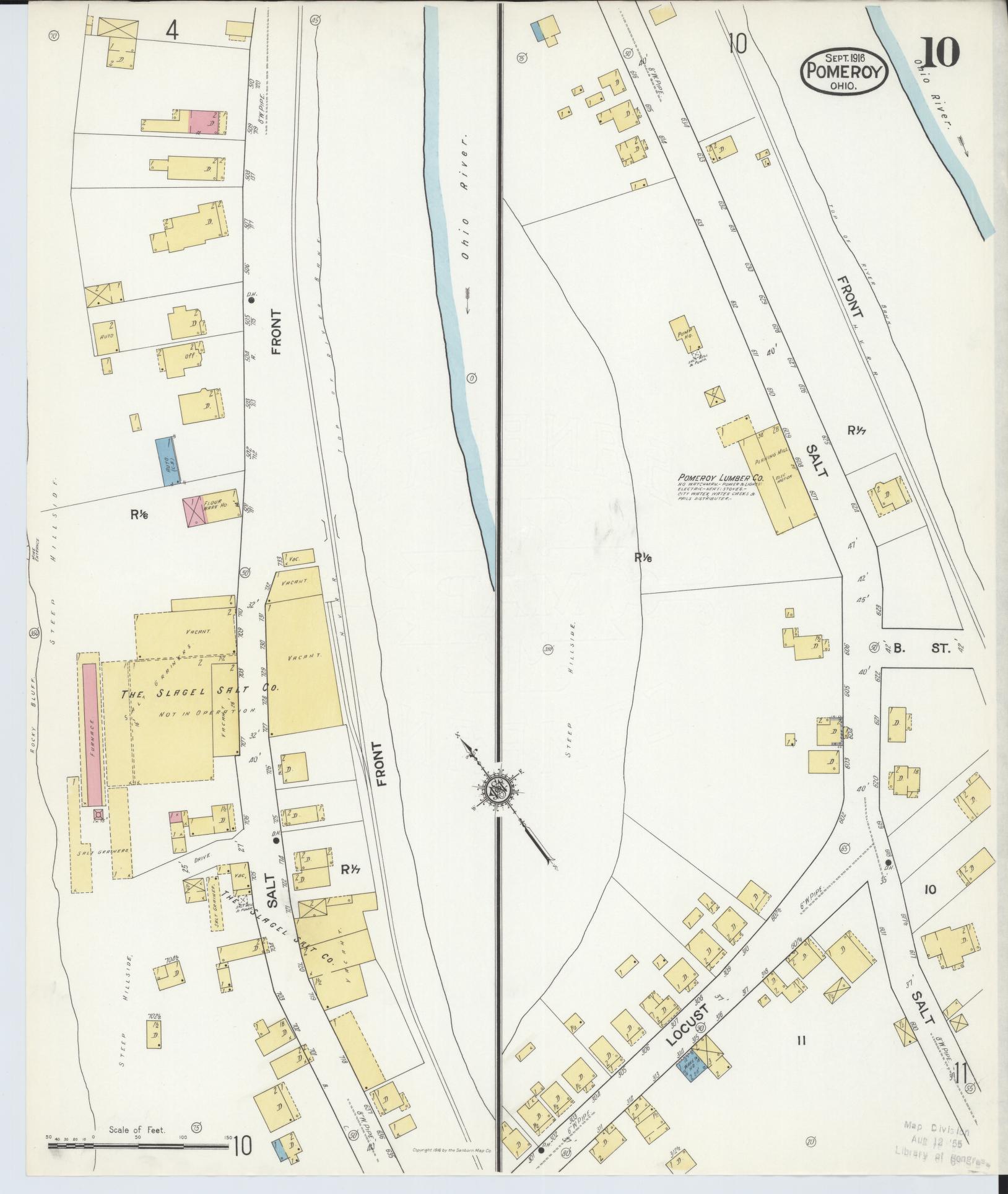 Sanborn Fire Insurance Map from Pomeroy, Meigs County, Ohio (1916), Sheet #0010 - Historic Sanborn Fire Insurance Map Print, vintage old map wall art, antique decor, genealogy gift, Ohio Ohio map