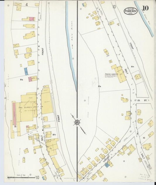 Sanborn Fire Insurance Map from Pomeroy, Meigs County, Ohio (1916), Sheet #0010 - Historic Sanborn Fire Insurance Map Print, vintage old map wall art, antique decor, genealogy gift, Ohio Ohio map