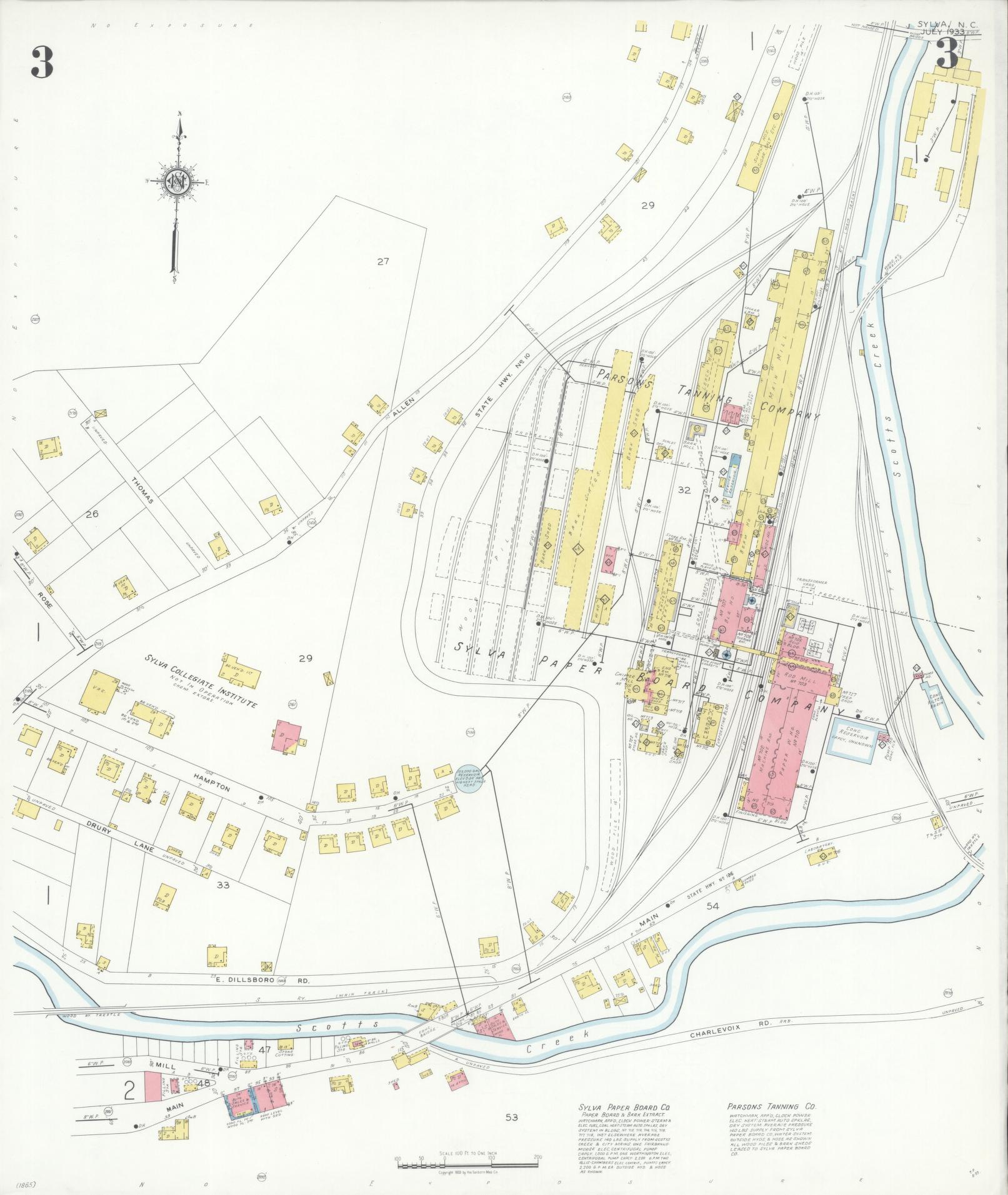 Sanborn Fire Insurance Map from Sylva, Jackson County, North Carolina (1933), Sheet #0003 - Complete Map Set gallery image, historic Sanborn map, vintage wall art, North Carolina North Carolina