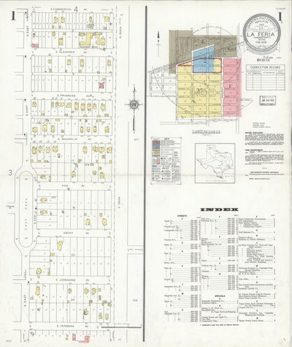 Sanborn Fire Insurance Map from La Feria, Cameron County, Texas (1936), Sheet #0001 - Historic Sanborn Fire Insurance Map Print, vintage old map wall art, antique decor, genealogy gift, Texas Texas map