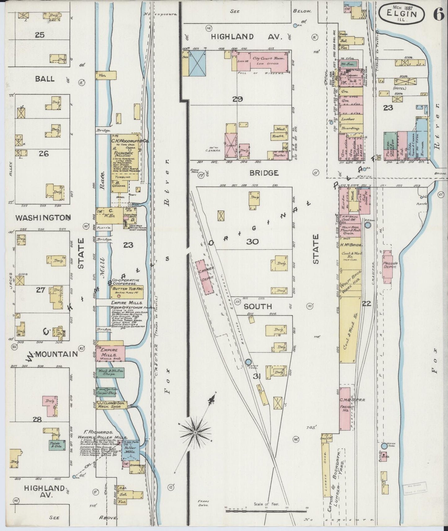 Sanborn Fire Insurance Map from Elgin, Kane County, Illinois (1887), Sheet #0006 - Complete Map Set gallery image, historic Sanborn map, vintage wall art, Illinois Illinois