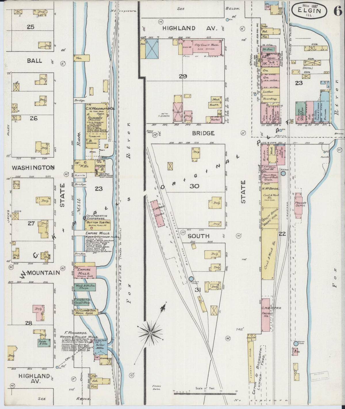 Sanborn Fire Insurance Map from Elgin, Kane County, Illinois (1887), Sheet #0006 - Complete Map Set gallery image, historic Sanborn map, vintage wall art, Illinois Illinois