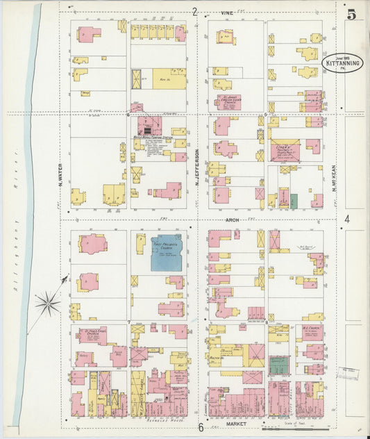 Sanborn Fire Insurance Map from Kittanning, Armstrong County, Pennsylvania (1903), Sheet #0005 - Historic Sanborn Fire Insurance Map Print, vintage old map wall art, antique decor, genealogy gift, Pennsylvania Pennsylvania map