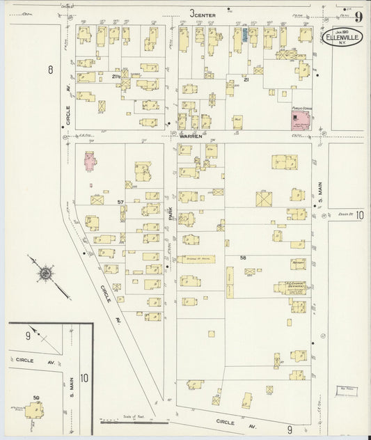 Sanborn Fire Insurance Map from Ellenville, Ulster County, New York (1910), Sheet #0009 - Historic Sanborn Fire Insurance Map Print, vintage old map wall art, antique decor, genealogy gift, New York New York map