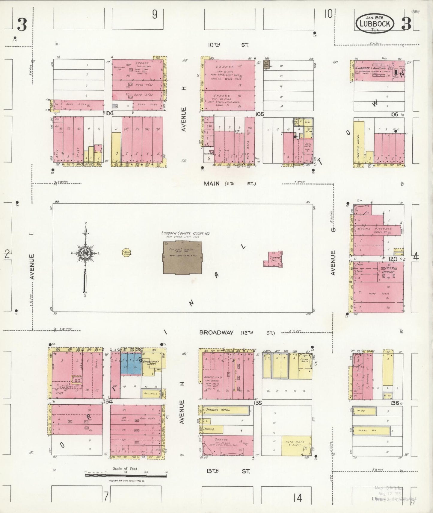 Sanborn Fire Insurance Map from Lubbock, Lubbock County, Texas (1926), Sheet #0003 - Historic Sanborn Fire Insurance Map Print, vintage old map wall art, antique decor, genealogy gift, Texas Texas map