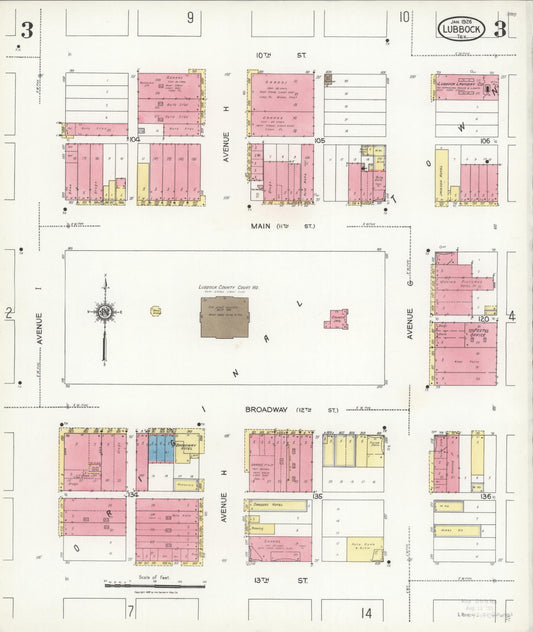 Sanborn Fire Insurance Map from Lubbock, Lubbock County, Texas (1926), Sheet #0003 - Historic Sanborn Fire Insurance Map Print, vintage old map wall art, antique decor, genealogy gift, Texas Texas map